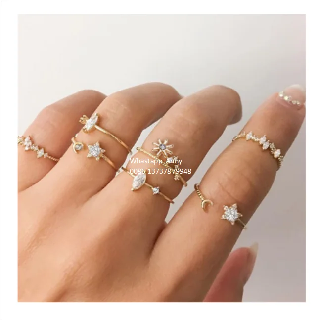 COLORFUL BLING Vintage Moon Star Sun Finger Rings Boho Retro Couple Metal Gold Rings Jewelry for Unisex Size 6-12