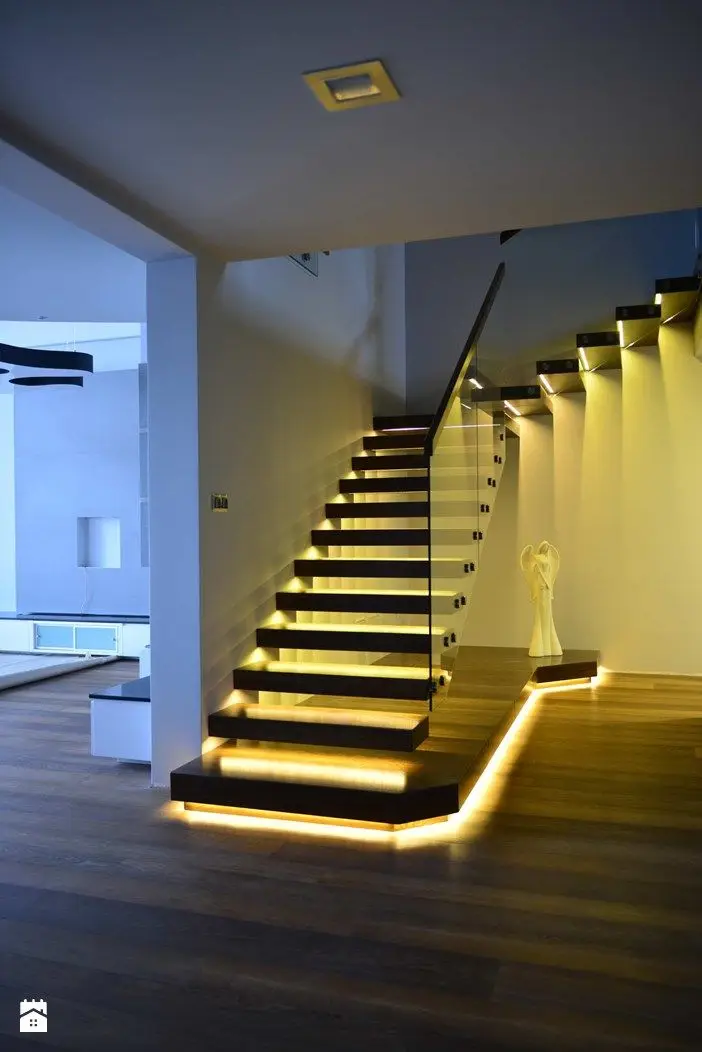 Modern and invisible stringer high quality timber with LED floating staircase from Foshan stairs factory factory