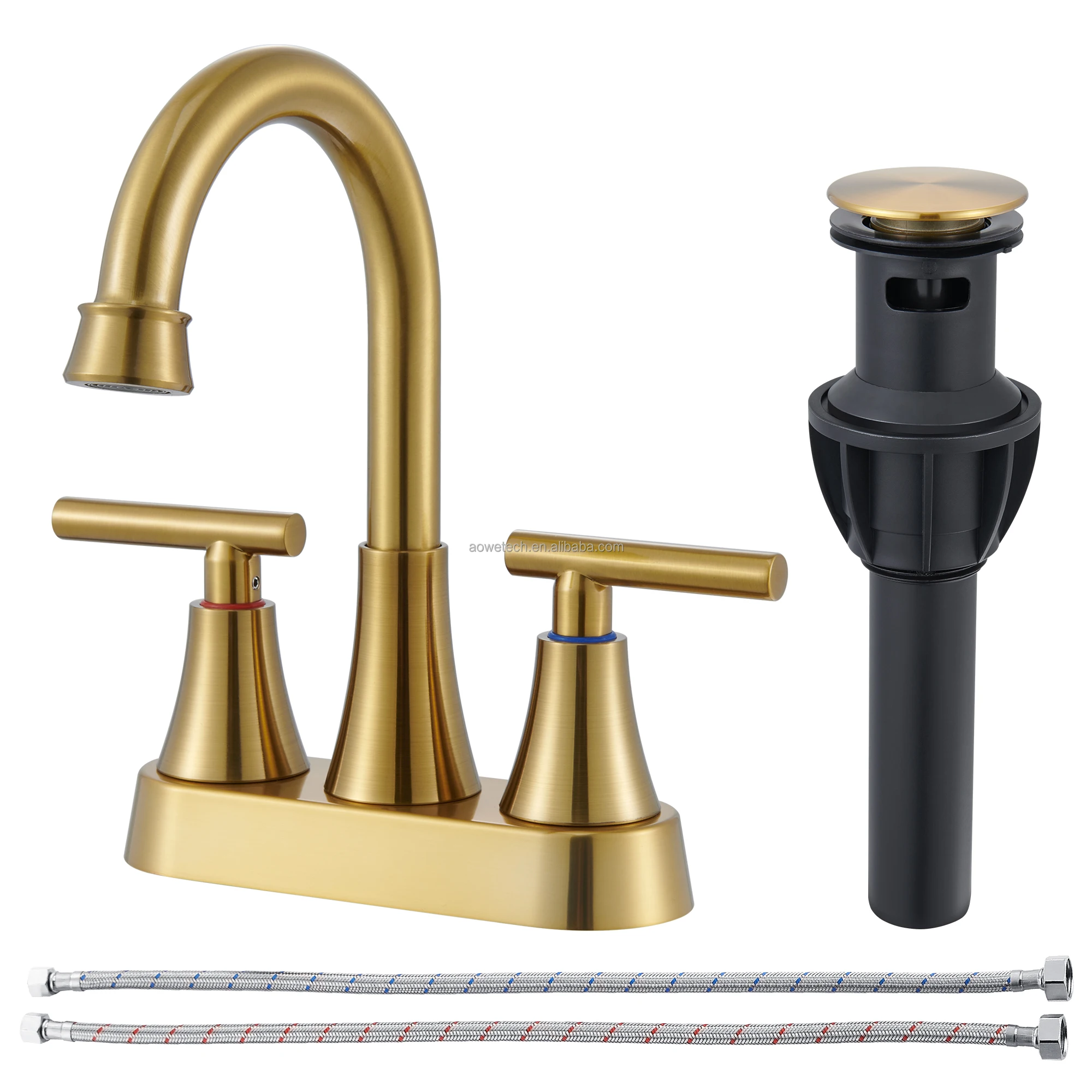 Chrome Deck Mount Modern Stainless Steel Double Handle Mirror Polished Ceramic Valve Core 2 Holes Bathroom Faucet Hall