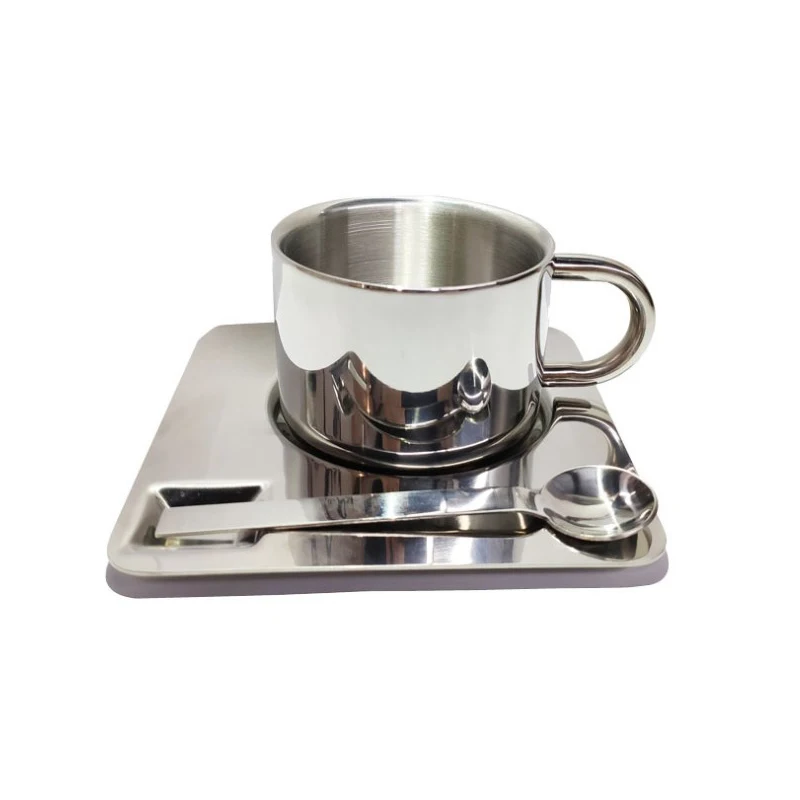 Set De Tasses à Café En Inox 304 | 2 Tasses + Soucoupes + Cuillères | 8x5,7 Cm | Pour Expresso, Latte, Thé | Isotherme Double Paroi - 5