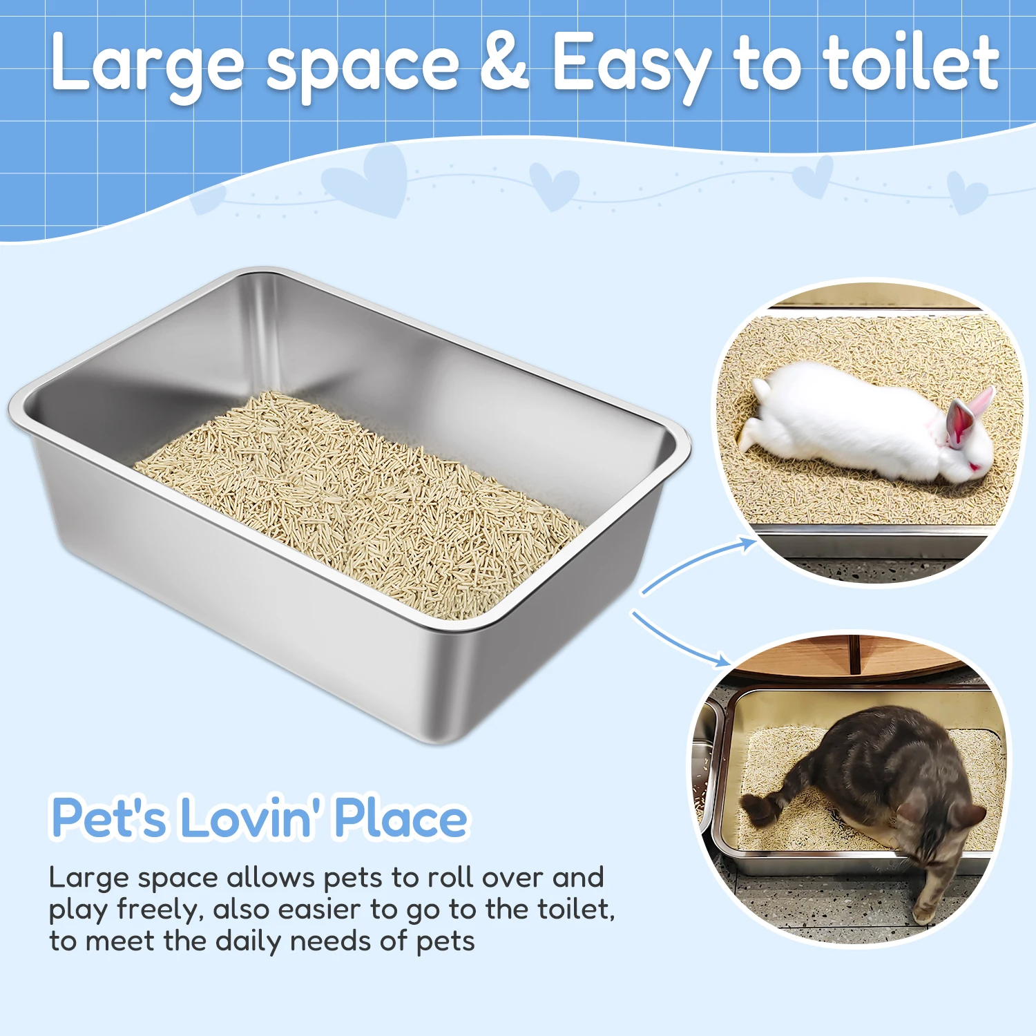 Stainless Steel Cat Litter Box High Capacity Odor Control