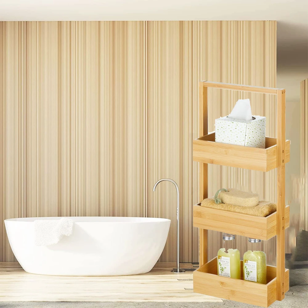 3 Storey Bathroom Storage Rack Room Decoration Rack Bamboo Bathroom ...