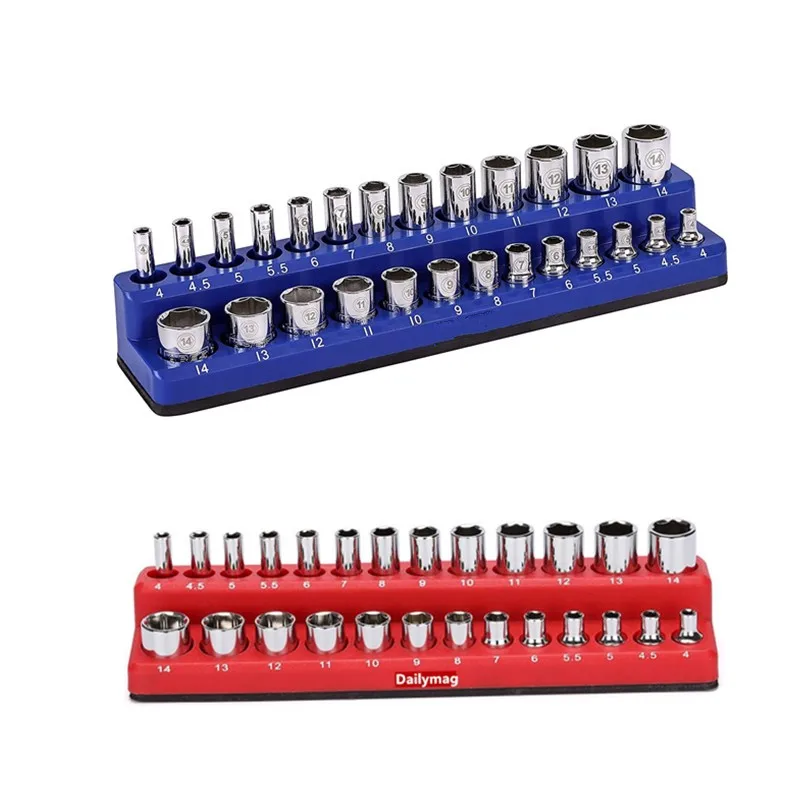 Upgrade ABS 6PCS 1/4inch 3/8inch 1/2inch Socket Metric & SEA Magnetic Socket Holder Storage Organizer Set for Workshop