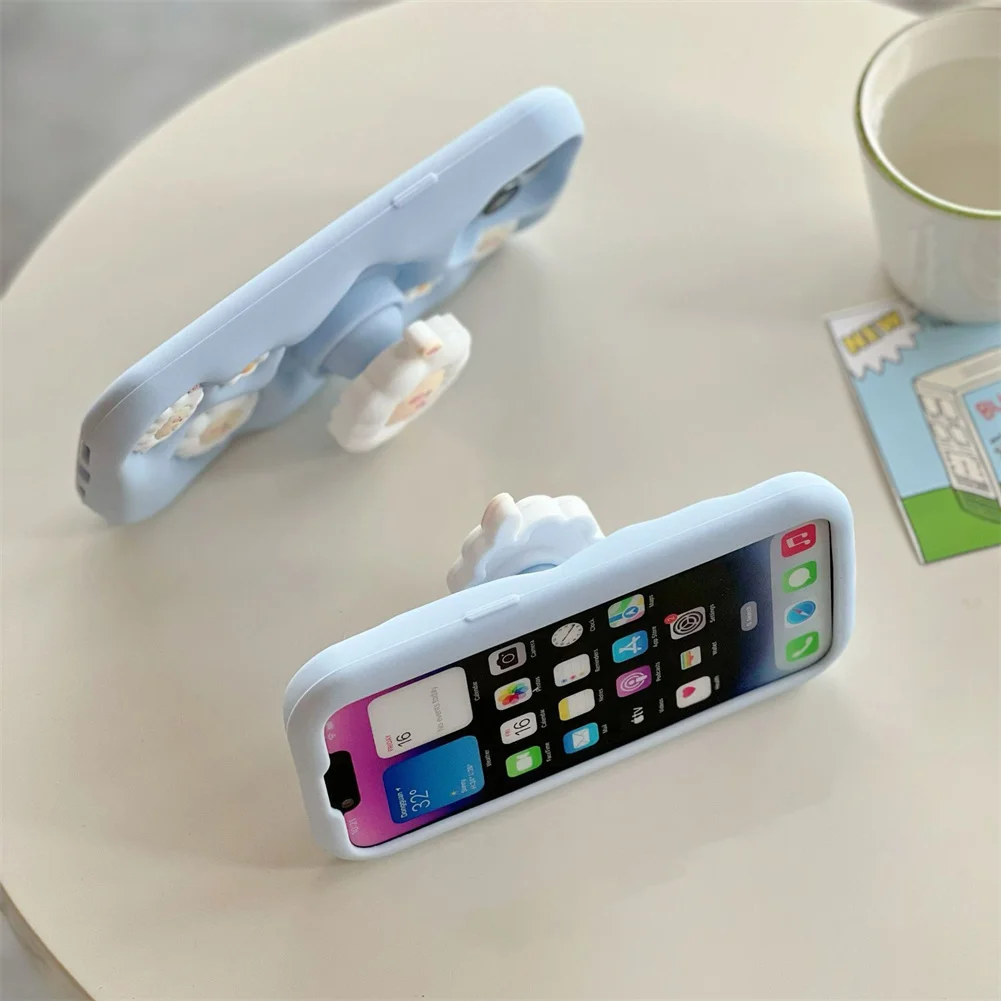 Kawaii Sheep Design Soft Silicone Shockproof Protective Cover with Holder for Women Girls for iPhone 16 Pro Max Cute Phone Case
