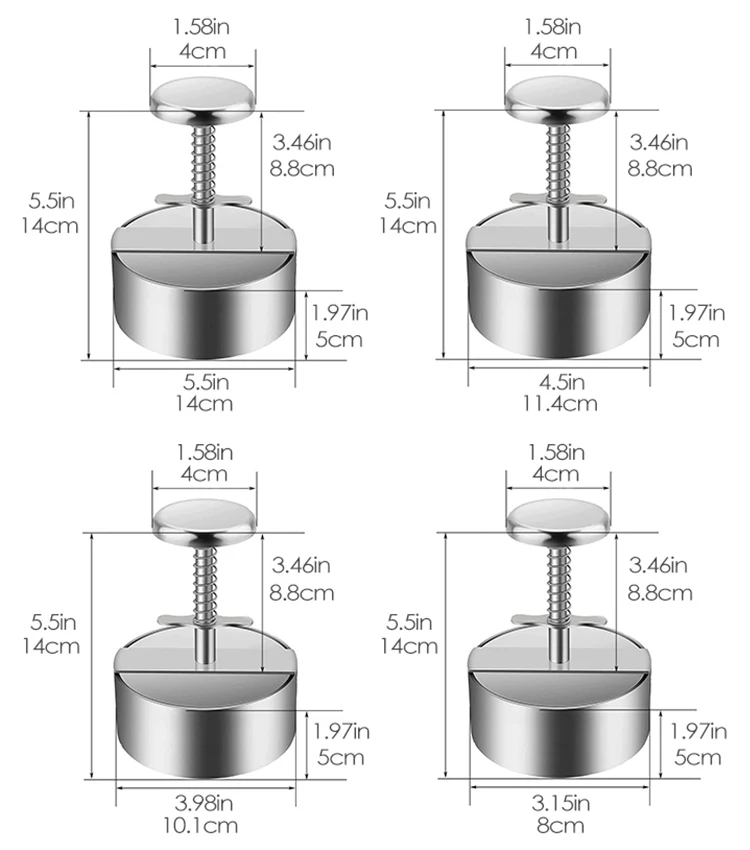 304 Stainless Steel Meat Press Kitchen Round Mold Hamburger Smash Patty