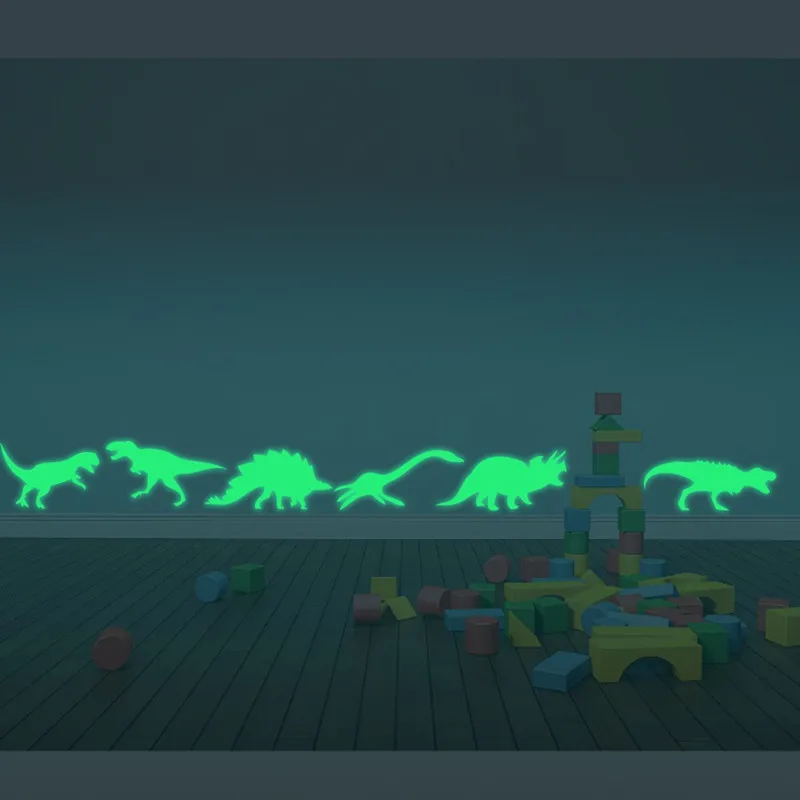 9Pcs Glow in the Dark Night Dinosaurs Stickers Home Wall Bedroom Decals Decors