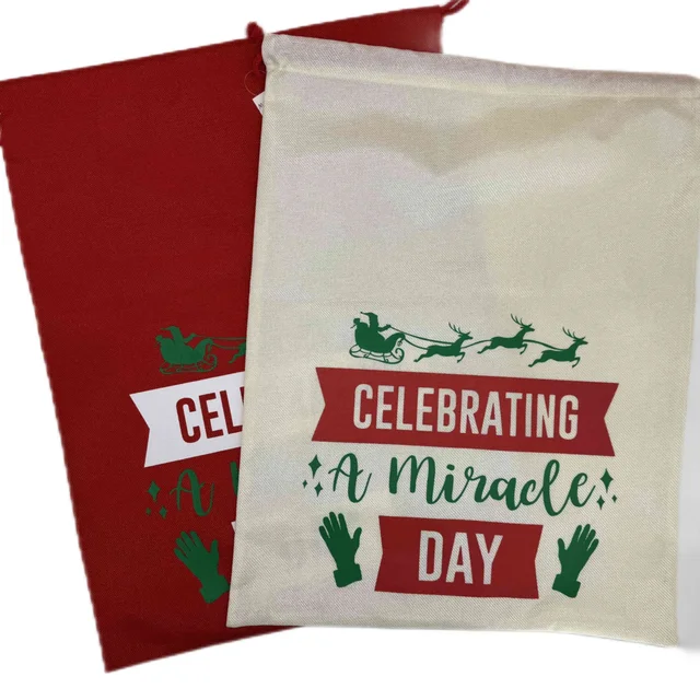 Cotton and linen  linen print custom logo Christmas pattern drawstring bag