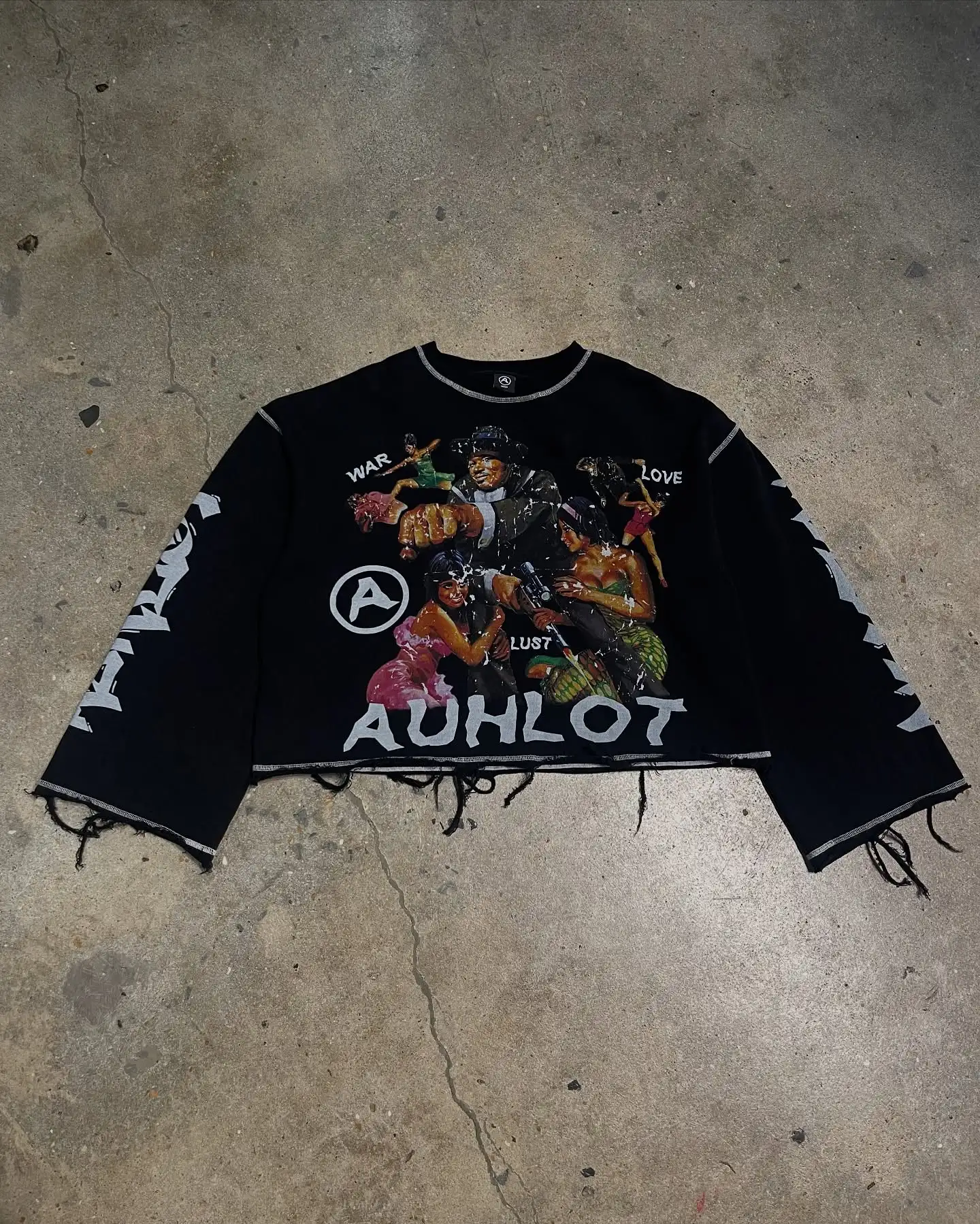 Street Wear Custom Printed Heavyweight French Terry 100%cotton t Shirt Cropped Graphic Flare Long Sleeve Pullover Sweatshirt gallery 3