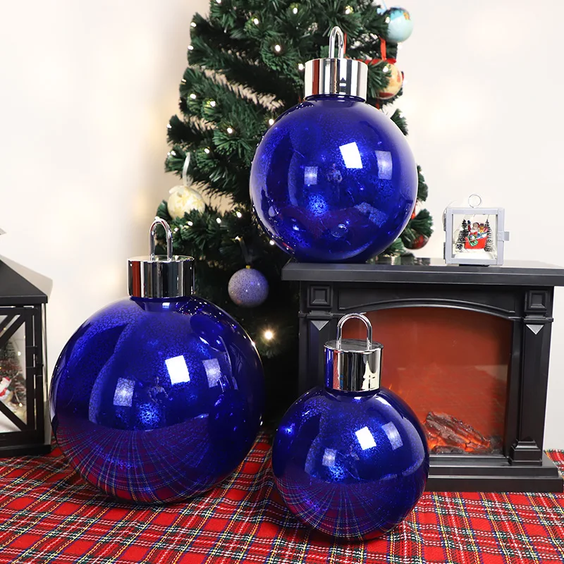 Battery operated decorative giant blue mercury glass christmas led light up balls xmas indoor home desktop ornaments