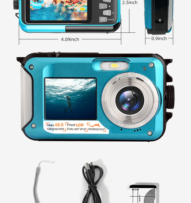 Underwater Digital Camera,3m Waterproof,2.7inch And 1.8inch Dual
