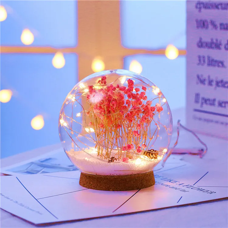Flamingo Custom Mini Round Colorful USB Charging Xmas Snow Globe Lover Couple Valentines Day Led Night Light