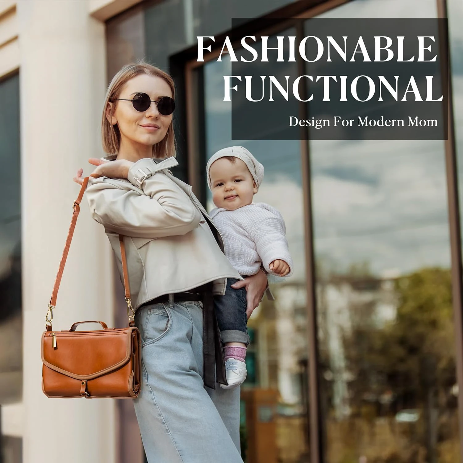 Portable Changing Pad with Shoulder Strap Vegan Leather Diaper Changing Pad with Detachable Travel Changing Pad