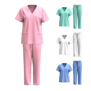 Women 4-Way Stretch Woven Scrub Sets Top and Jogger Pants Comfortable Hospital Uniforms Workwear Nursing Scrubs