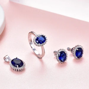 Elegant 925 Sterling Silver Jewelry Set Rhodium & Gold Plated Sapphire Simple Fashion for Wedding or Gift