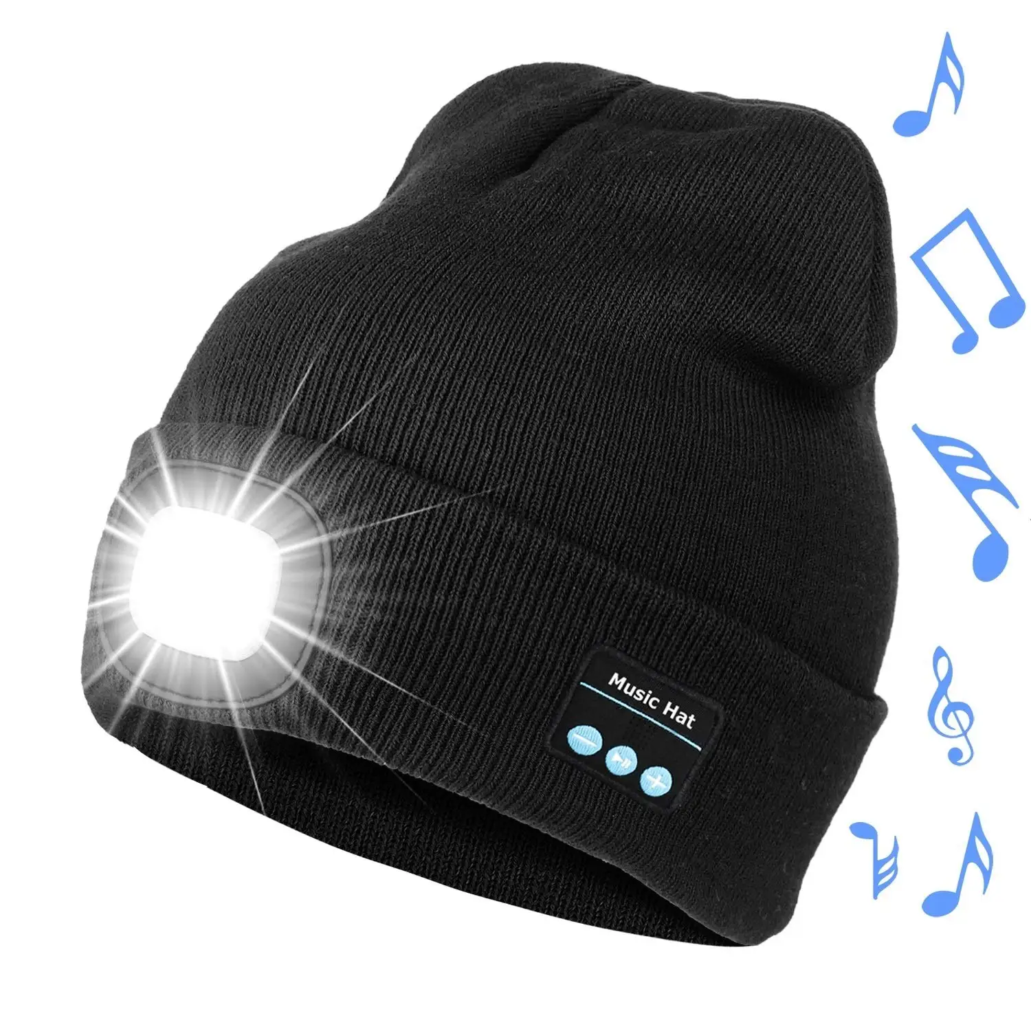 Fashion Sport Winter Multi Function Camp Beanie Hat Torch LED Light  Music Hat with Headphones Earphone headlamp