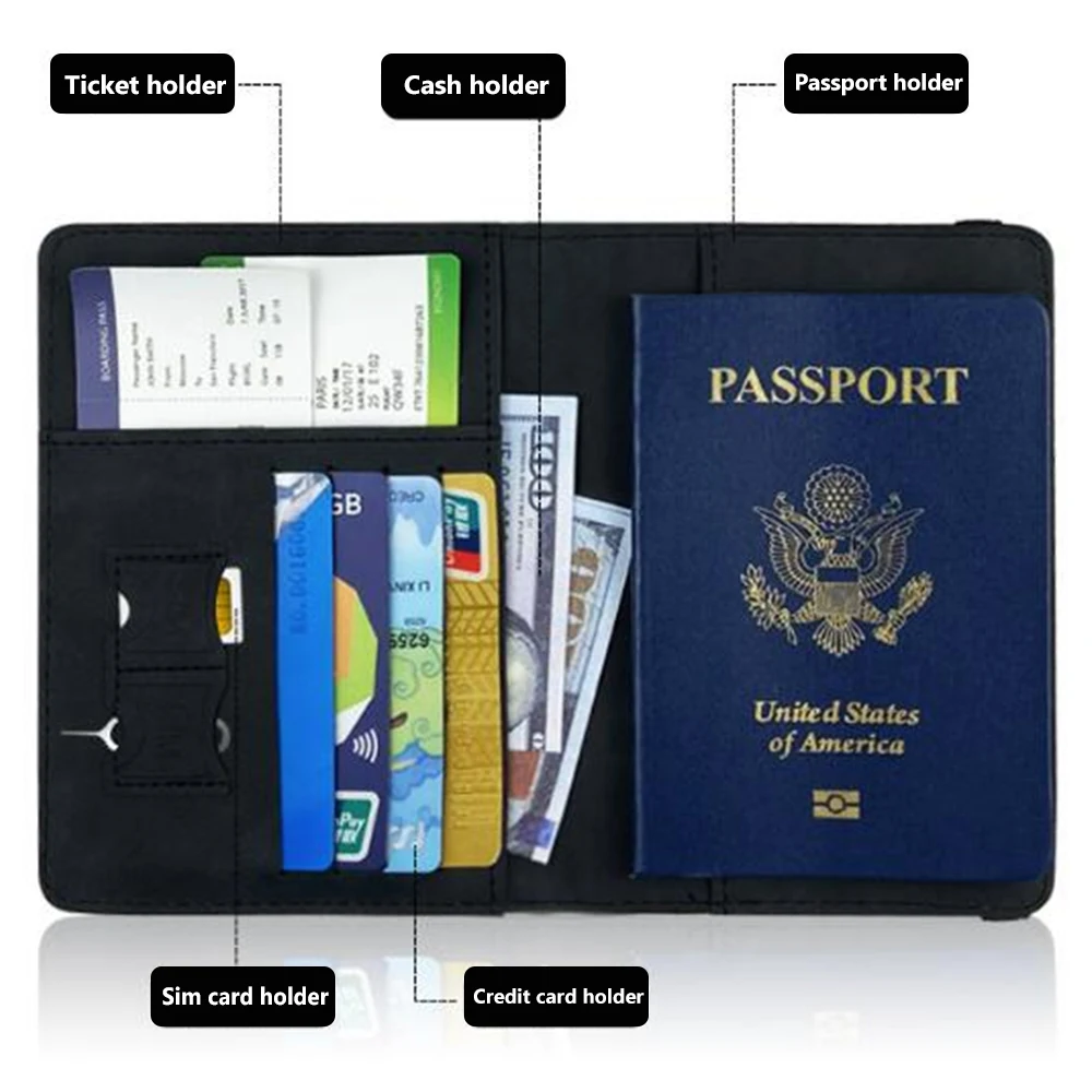 HNOOM Funda Pasaporte Con Bloqueo RFID - Cartera De Viaje De Cuero PU Con Etiquetas De Equipaje, Organizador De Documentos Para Mujer Y Hombre (Marrón)