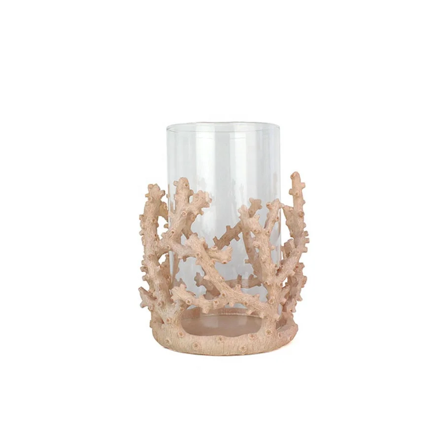 porta-velas de resina de coral para decoração doméstica