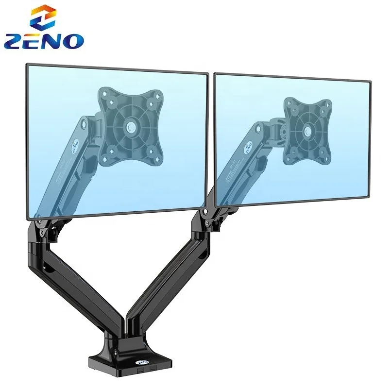 ZENO-Soporte de doble Monitor M10D para escritorio, Base de montaje de resorte ajustable, Vesa, con abrazadera C, para 17-32 pulgadas