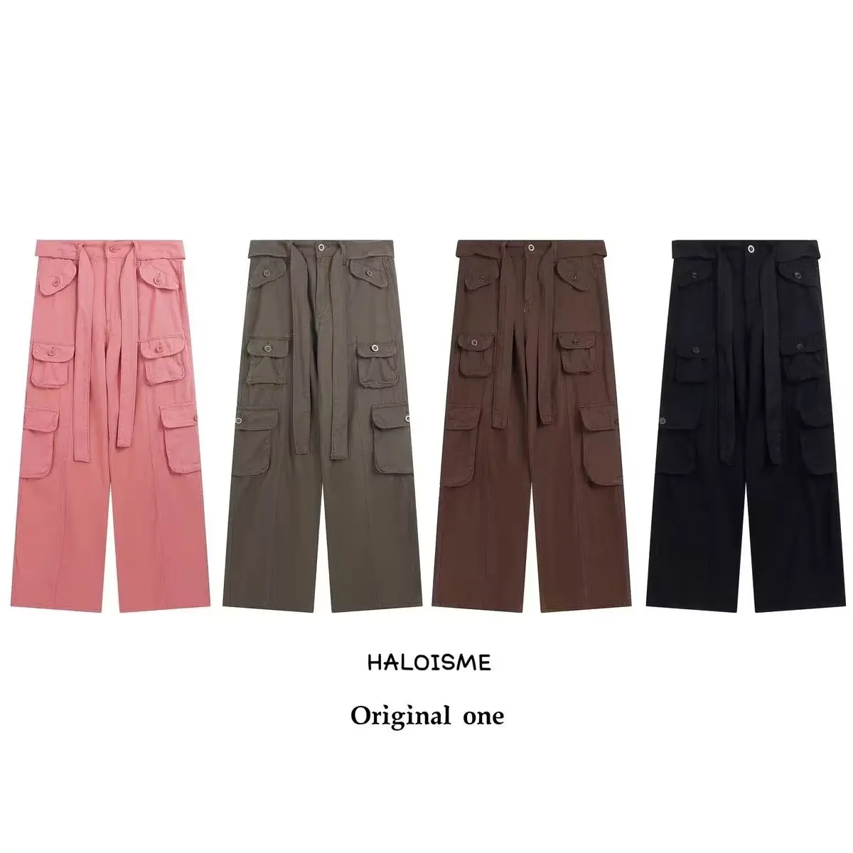 Women Cargo Pants Women's Trousers High Waist Loose Casual Trousers Vintage Lady Multi Pocket Streetwear Straight Wide Leg Jeans