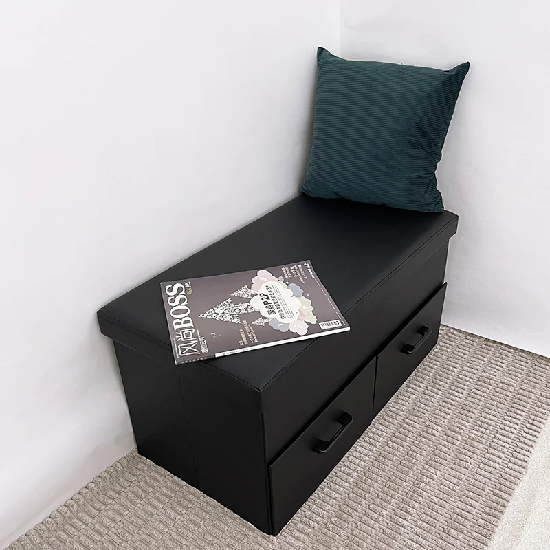 Modern Space Saving Folding Storage Ottoman Bench with Drawers