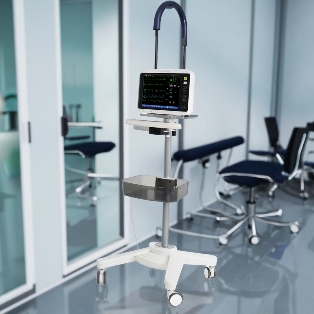 Modern Compact Aluminum Alloy Medical Cart with 4x3" Silent Brake Wheels Storage Basket for Hospital & Hotel Use 4