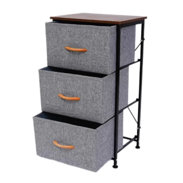 High Quality Fabric Dresser With Wooden Top Table Foldable Chest 3 Drawers  Organizer for Clothes Living Room and Bedroom
