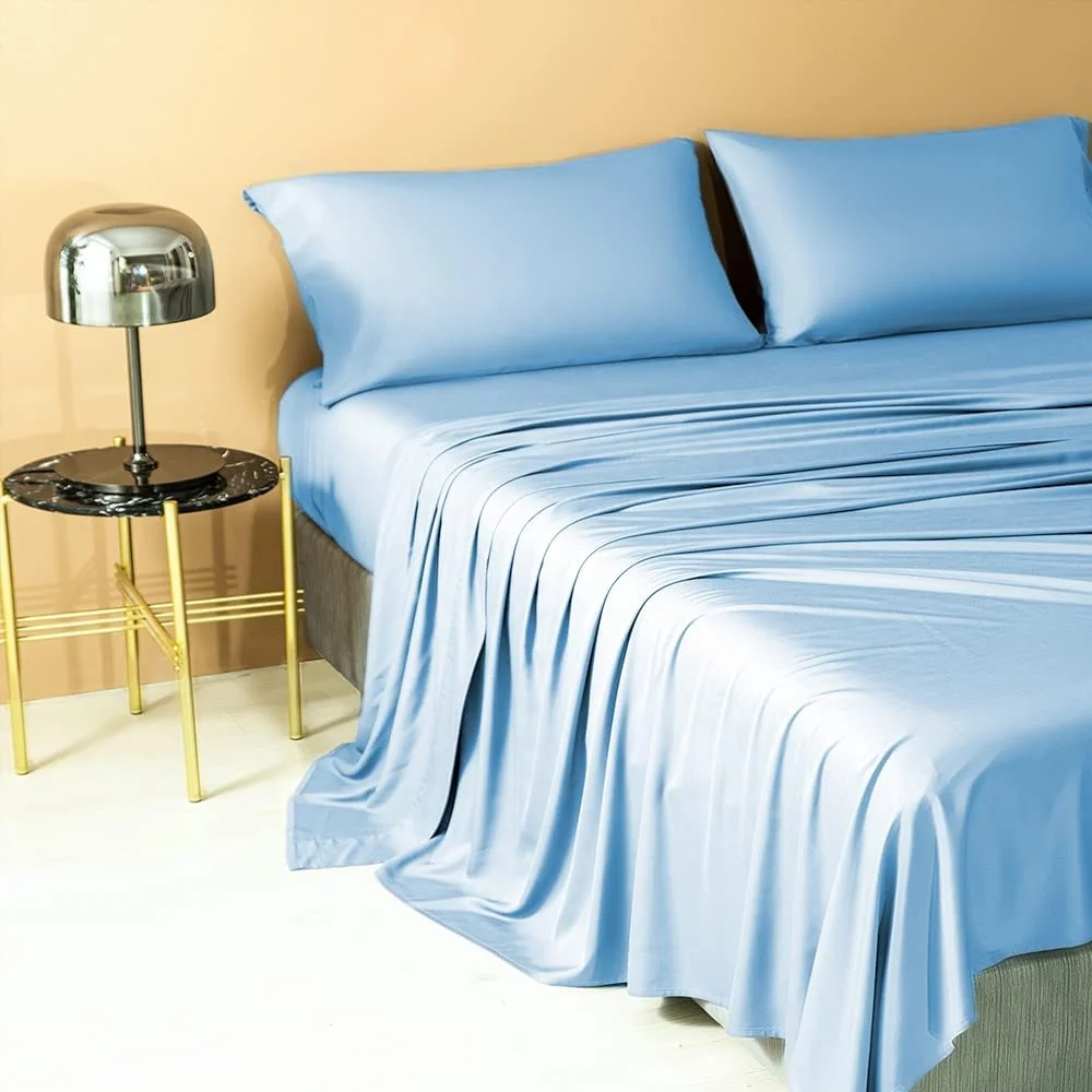 Atluxe Queen Bamboo Sheet Set - 4 Piece, Viscose, Slate Blue - 401-600 Thread Count