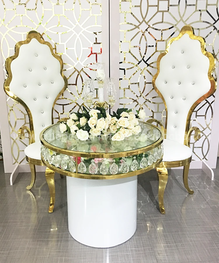 Antique Design Gold Stainless Steel Wedding High Back King Throne Chair