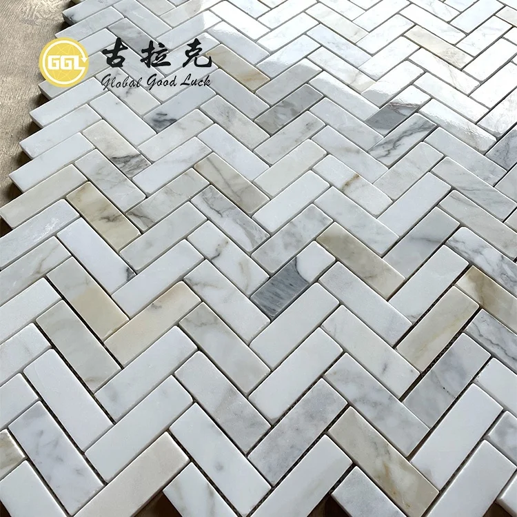 Calacatta Gold Marble Herringbone Marble Mosaic Tile For Bathroom/Kitchen Floor Wall