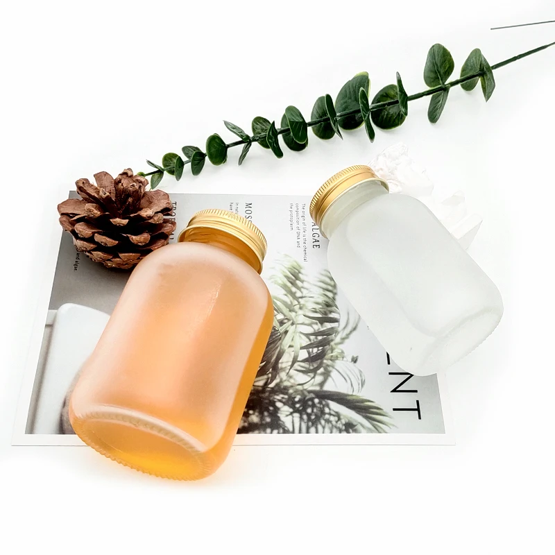 Reusable 160ml 250ml 350ml 500ml Frosted Cylinder Vintage Drinking Jar Bottles Yogurt Juice Glass Beverage Bottle With Metal Lid