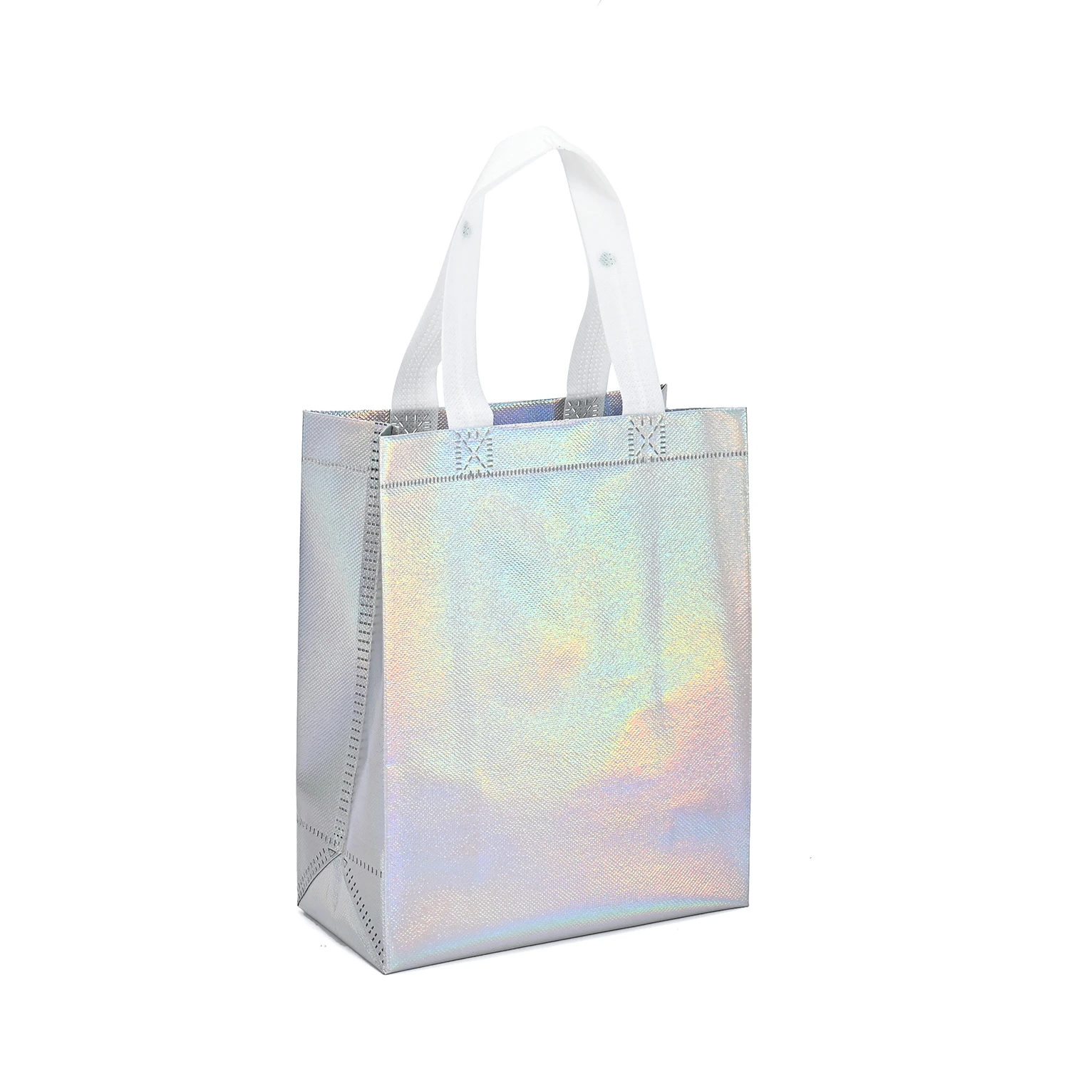Custom Carry Laminated LOGO Fabric Bag Non Woven Tote Bag Reusable Shopping Laser Metallic PP Shiny Bags manufacture
