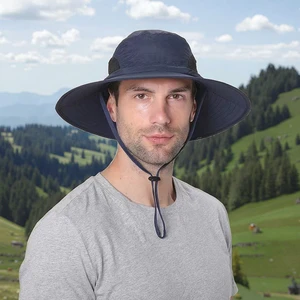 2026 Custom Logo UPF50+ Men's Sun Hat Fast Dry Mesh Wide Brim Bucket Safari Cap Foldable Waterproof Fishing Daily Cycling Hats