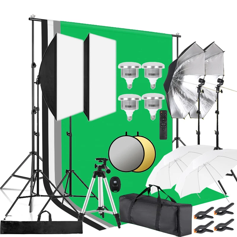Photo Studio Equipment 2*3m Background Stand Photography Backdrop Set Led Soft Box Umbrella