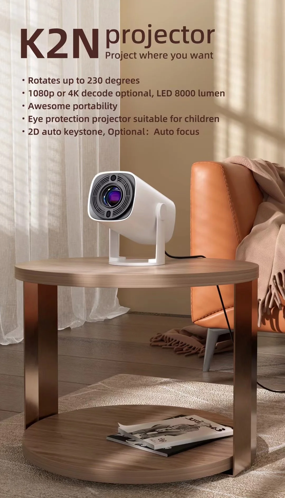 K2N Mini Portable Projector - Wireless Home Theater Enjoyment