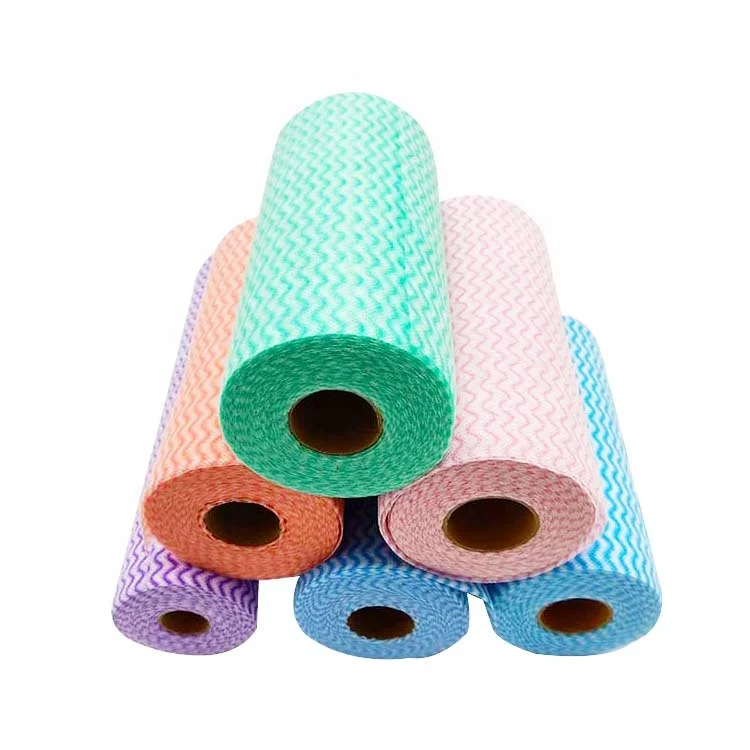 Spunlaced  Nonwoven Reusable Disposable Kitchen Dish Cloth Roll Woodpulp Polyester Hospital J Cloth
