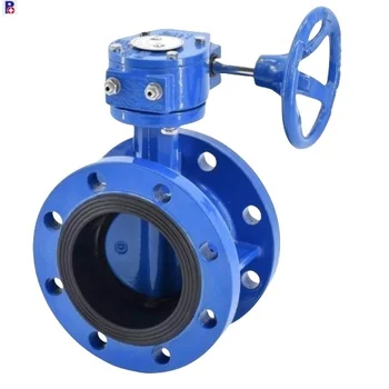 China supply gear worm ductile iron disc Di body PN 16 DN 600 double flange butterfly valve