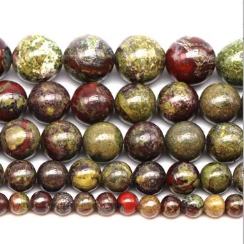 Wholesale natural precious stone loose gemstone dragon blood stone plain round beads for bracelet jewelry making