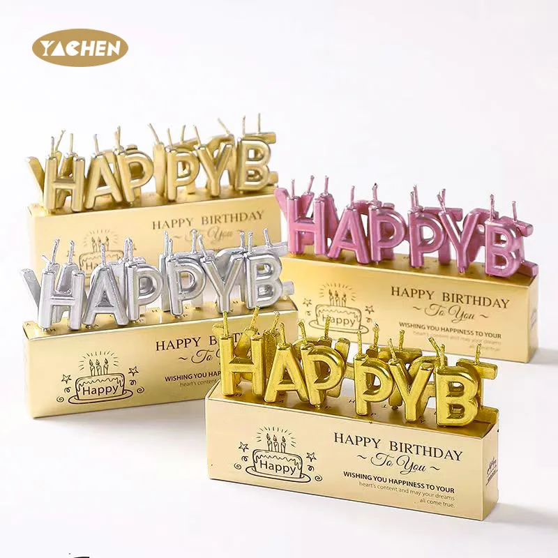 Yachen New Arrival Party Cake Decorations 13pcs/pack Sparkling Happy Birthday Letters Cake Candles Set