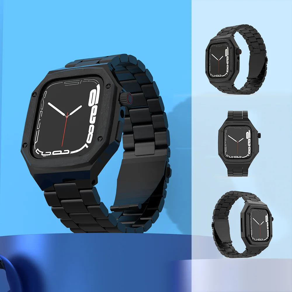 44mm 45mm Metal Case Strap For Iwatch Series 7 6 Se 5 4 Watchband