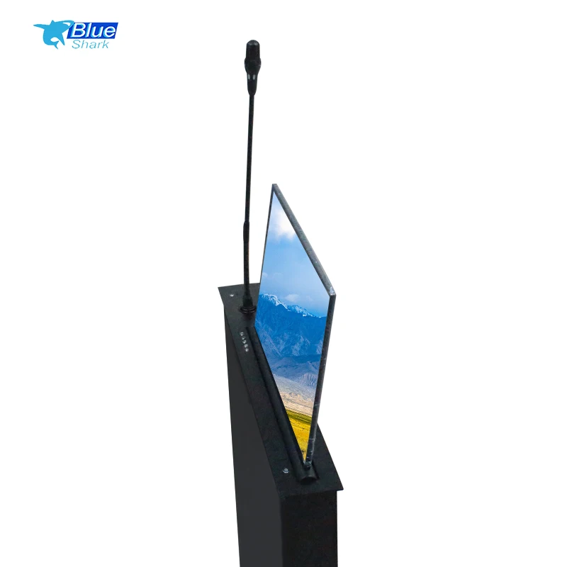 Table Embedded Install Monitor Lift Cabinet Large Screen Monitor Lift Desk with Microphone Monitor Lift Mechanism Compatible PC
