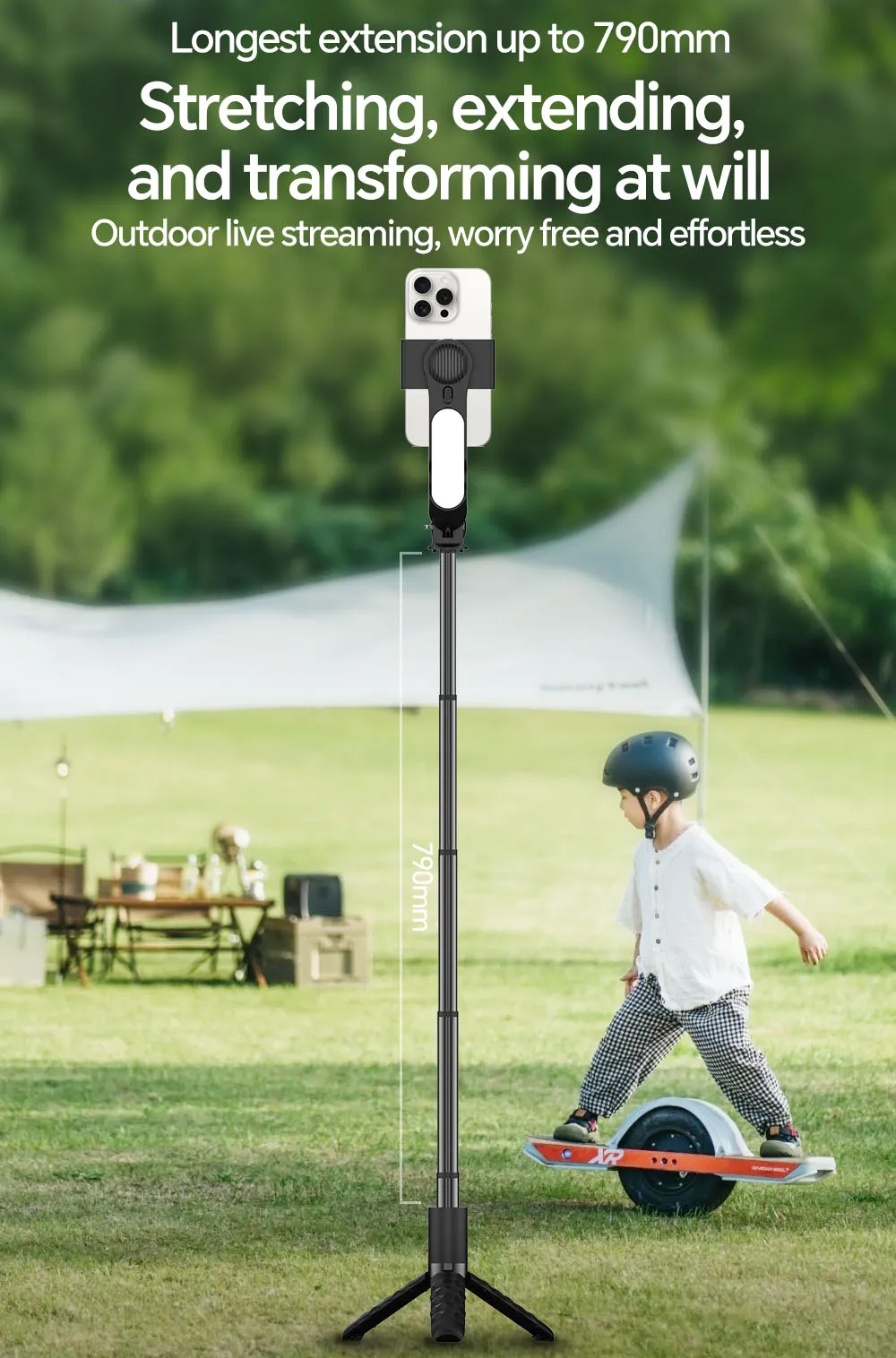 Gesture Control 360-degree Adjustable Camera Tripod Detachable Phone Clip Quadrupod Selfie Stick