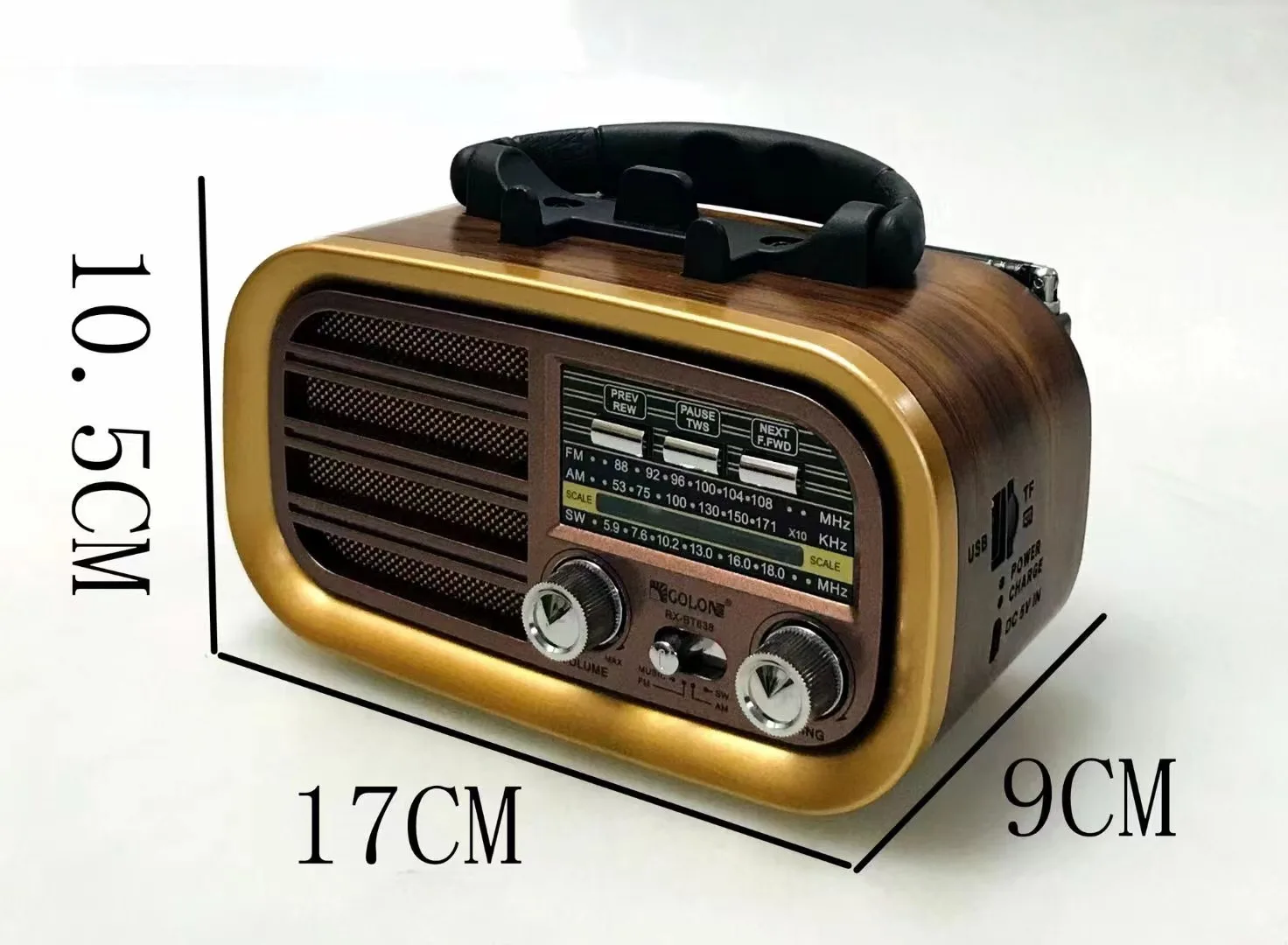 GOLON RX-BT618 ヴィンテージスタイルラジオ 充電式ポータブルAM/FM