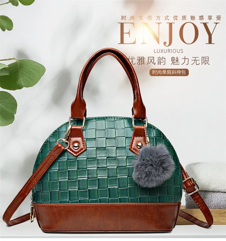 Women's Vintage Woven Pattern Plaid Shoulder Handbag Soft Synthetic Leather Messenger Crossbody Tote Bag Ladies and Girls' Sac