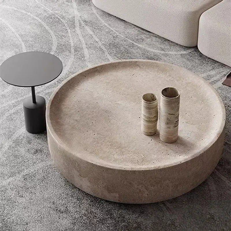 Wohndekor Massiver Block-zylinder Minimalistischer Couchtisch Beige Marmor Trommel-travertin-couchtisch