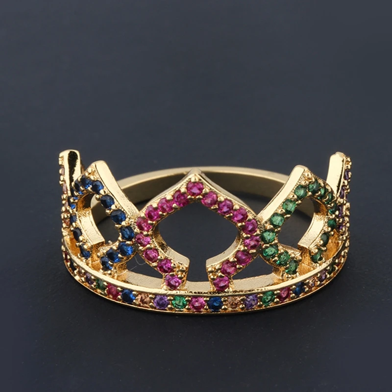 七.a sar7334工厂高品质批发亚马逊黑桃皇冠彩色彩虹锆戒指女士首饰