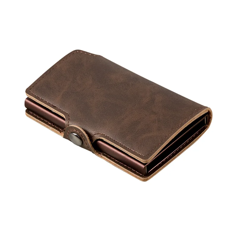 Vintage Pu Leather Credit Card Holder For Men Rfid Steel Wallet