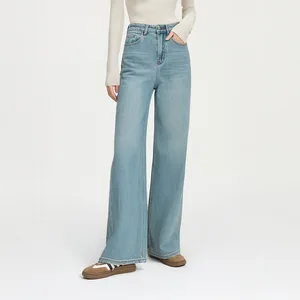 2026 Summer Blue Stretch Straight Denim Jeans for Women Breathable All-Match Slim Casual Style Logo on Waist Loose Fit