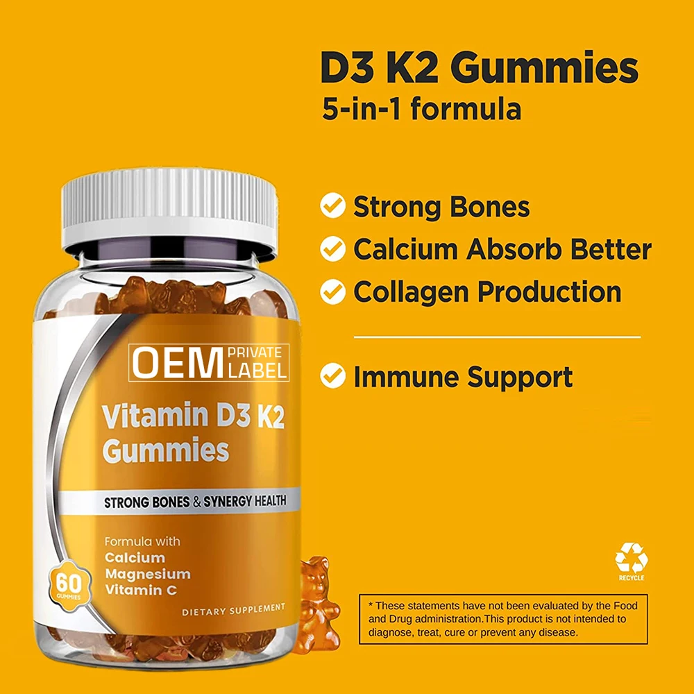 Hot Sales Dietary Supplement Bone Health Vitamin D3 10000 Iu Vitamin K2 Mk7 Gummies Vitamin D3