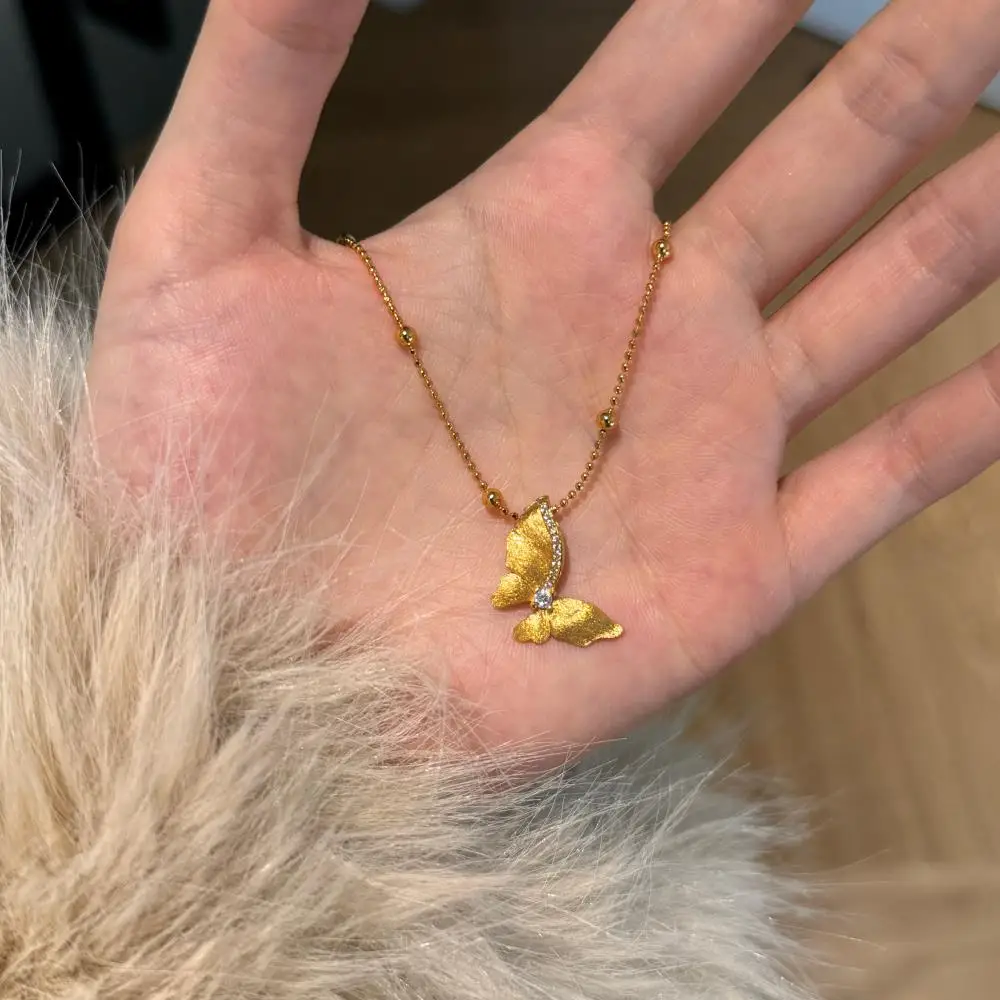 KAKODIY Gold Bead Chain Butterfly Charm Pendant Necklace Zircon Palestine Necklace for Women detail 9