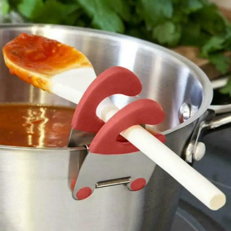 Stainless Steel Pot Side Clips Anti-scalding Spoon Holder Kitchen Gadgets Rubber Convenient Kitchen Tools